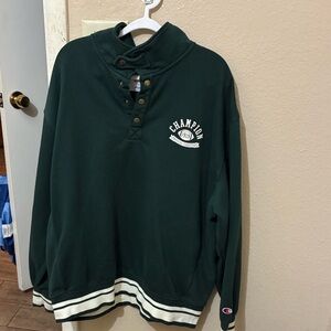 Men’s size L Champion Forest Green Button Mock-Neck Sweatshirt